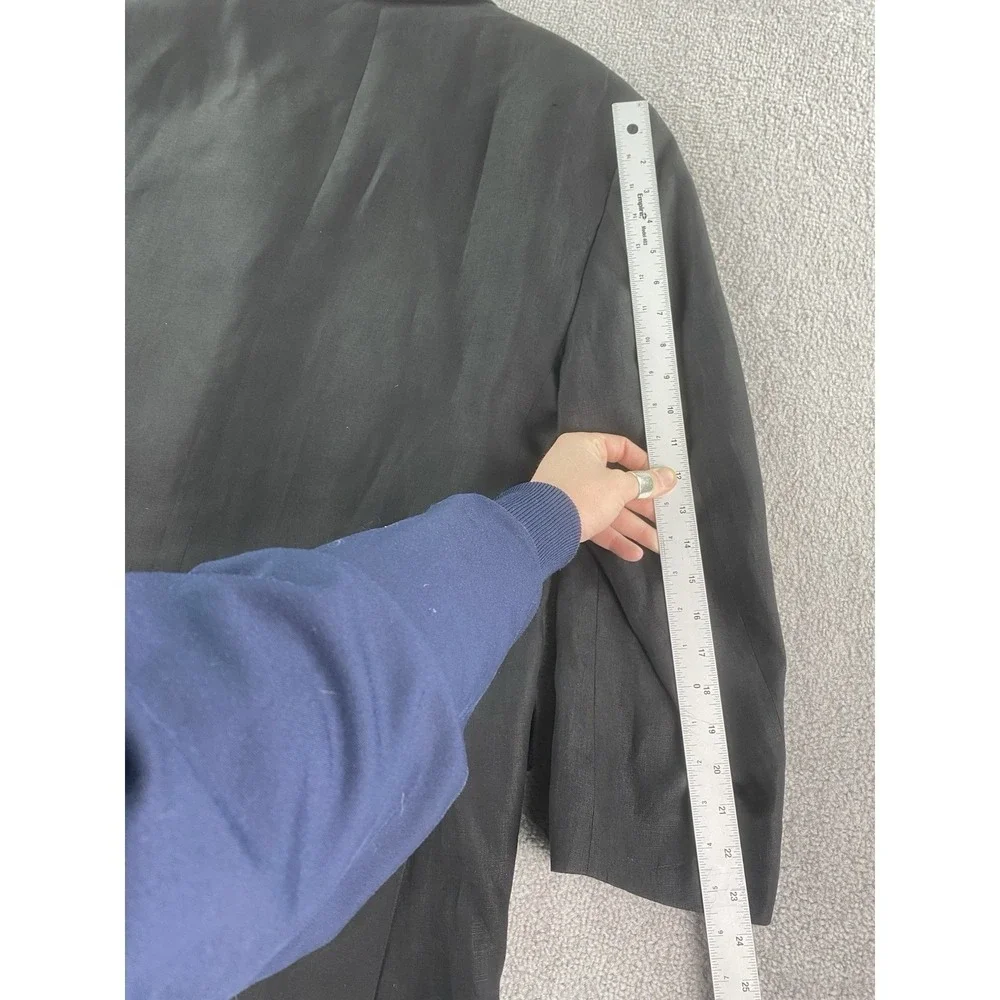 Faconnable Suit Jacket 46 R Black Solid Linen Designer Premium Luxury Italy